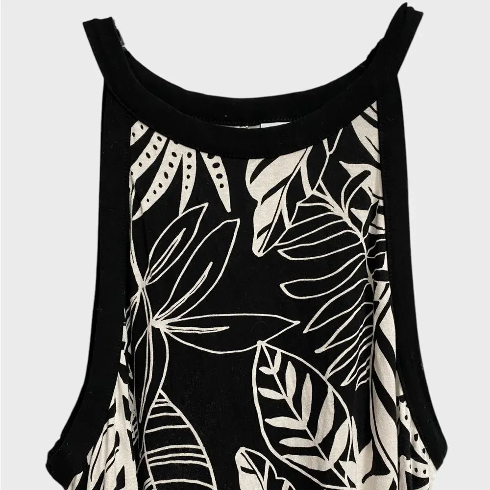 Old Navy Sleeveless Jersey-Knit Swing Dress Women's Size S Tropical Leaf Beach